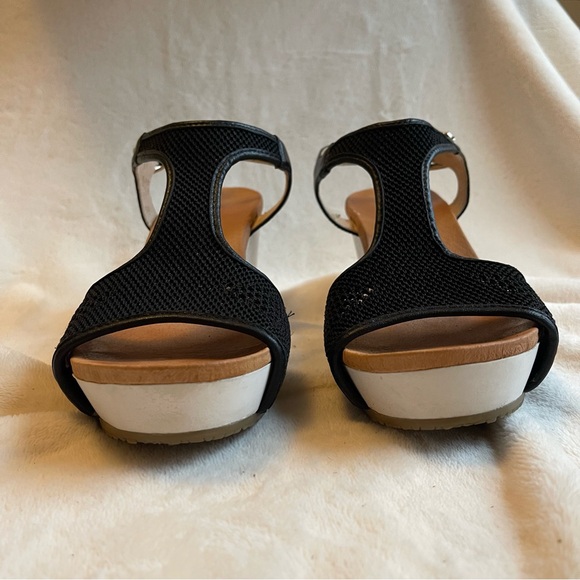 Dr. Scholl’s Wiley Wedge Sandals - Black Mesh T-Strap Platform Sporty Chic - Picture 2 of 9